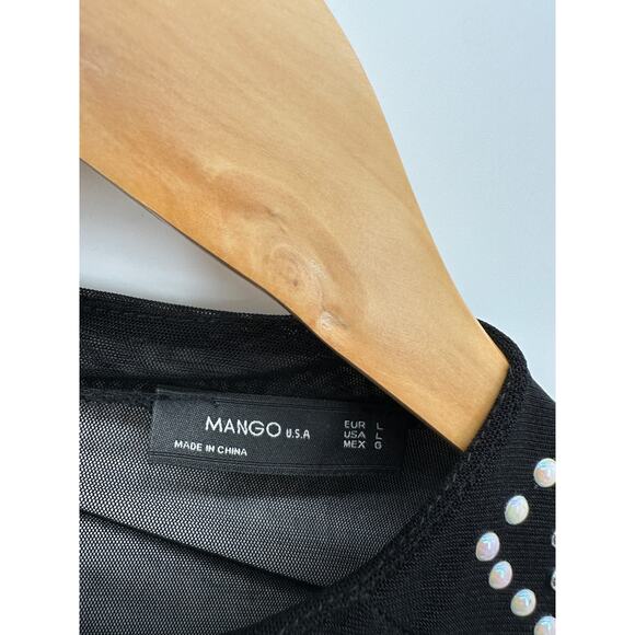Mango USA Black Studded Sheer Mesh Long Sleeve Shirt Size L Grunge Emo Y2K - Picture 6 of 7